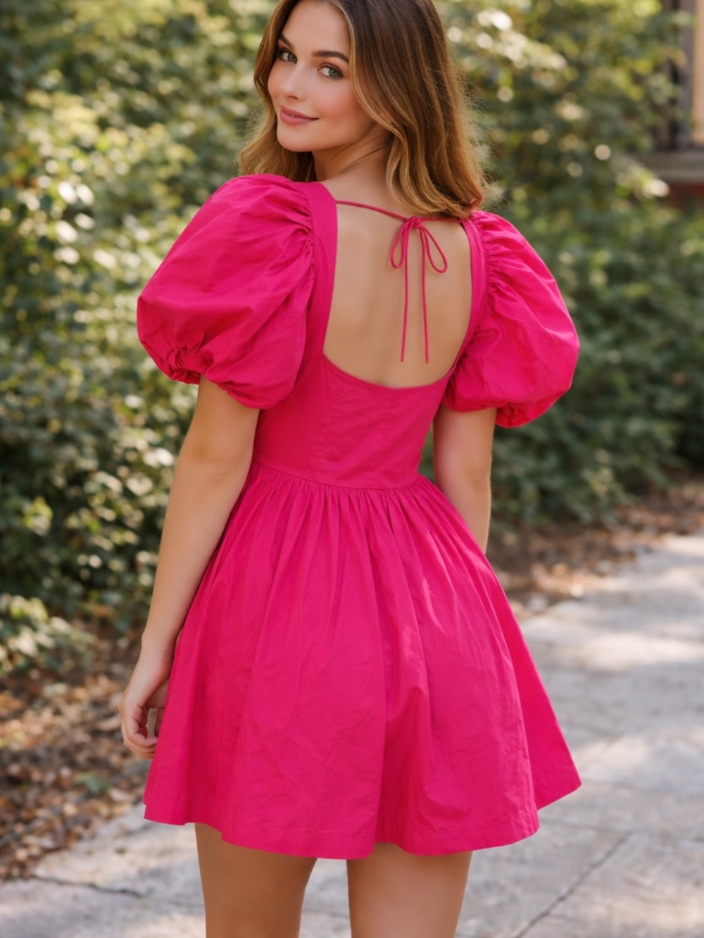 Anthropologie Mare Mare Hot Pink Romper with Puffy Sleeves.